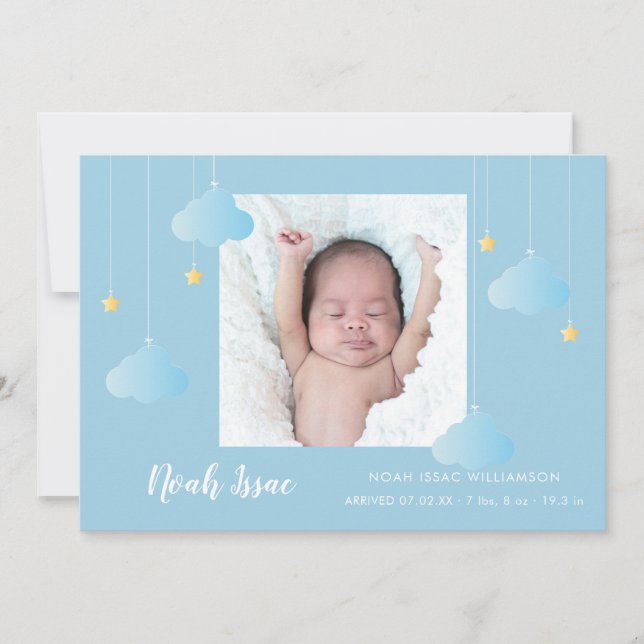 Twinkle Twinkle Baby Boy Blue Photo Cute Birth Announcement (Front)