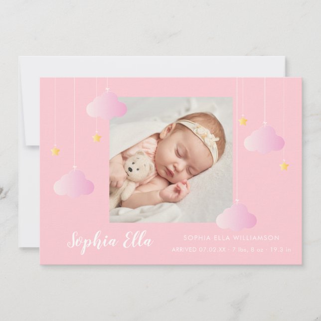 Twinkle Twinkle Baby Girl Pretty Pink Photo Birth Announcement (Front)