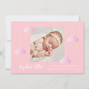 Twinkle Twinkle Baby Girl Pretty Pink Photo Birth Announcement