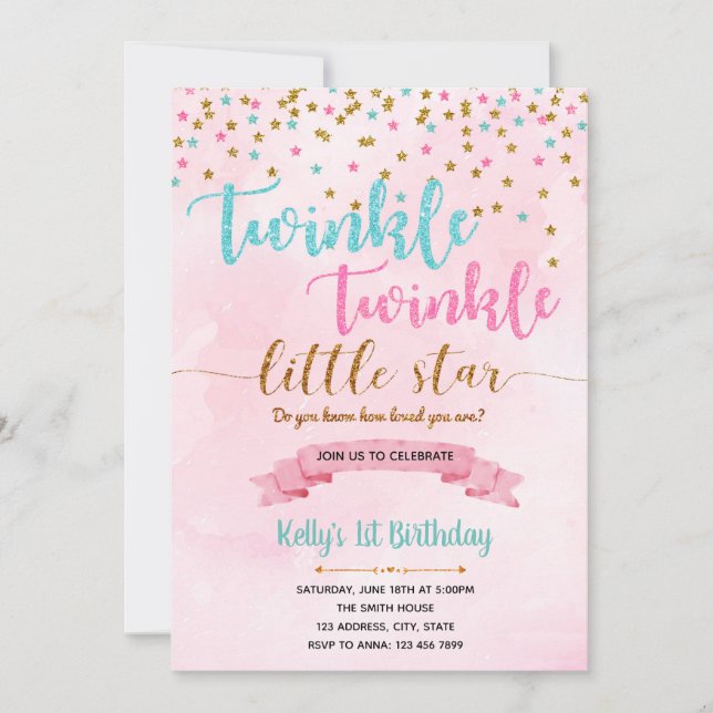 Twinkle Twinkle birthday invitation card (Front)