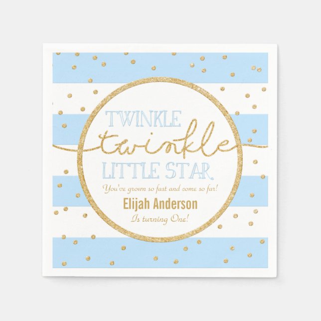 Twinkle Twinkle Blue and Gold Birthday Napkin (Front)