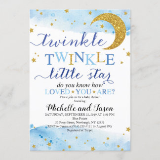 Twinkle Twinkle (Blue & Gold) Baby Shower Invitation