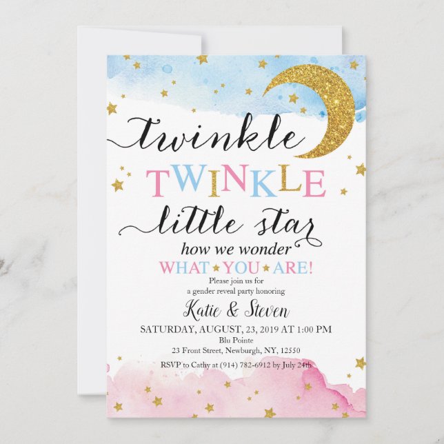 Twinkle Twinkle (Blue & Pink) Gender Reveal Invitation (Front)