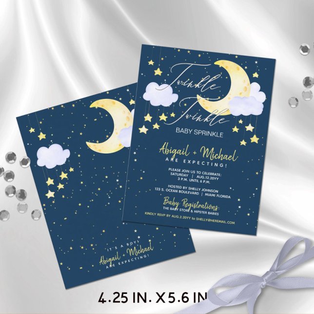 Twinkle Twinkle Budget Baby Boy Shower Invite Postcard (Budget-Friendly "Twinkle Twinkle Baby Sprinkle" Baby Boy Baby Shower Invitation (4.25 x 5.6 in.))