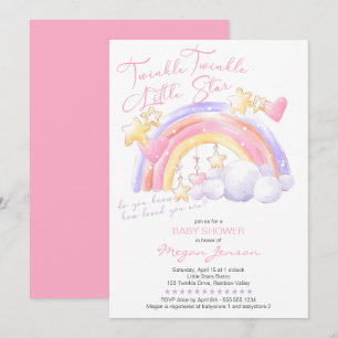 Twinkle Twinkle Cute Rainbow Pink Girl Baby Shower Invitation