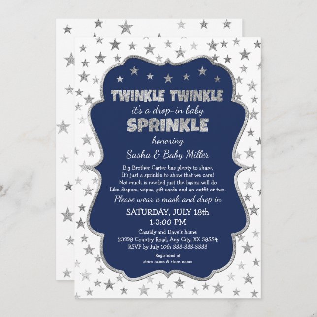 Twinkle Twinkle Drop-in Baby Sprinkle Invitation (Front/Back)