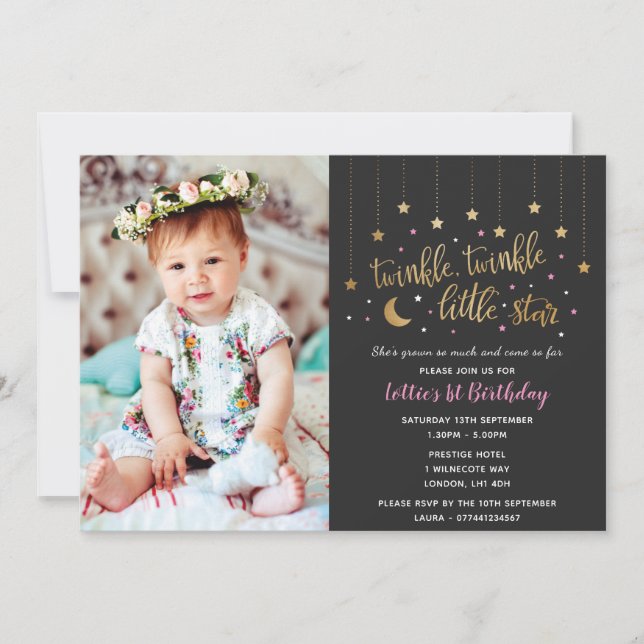 Twinkle Twinkle Little Star 1st Birthday Invite (Front)