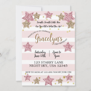 Twinkle Twinkle Little Star 1st Birthday Pink Gold Invitation