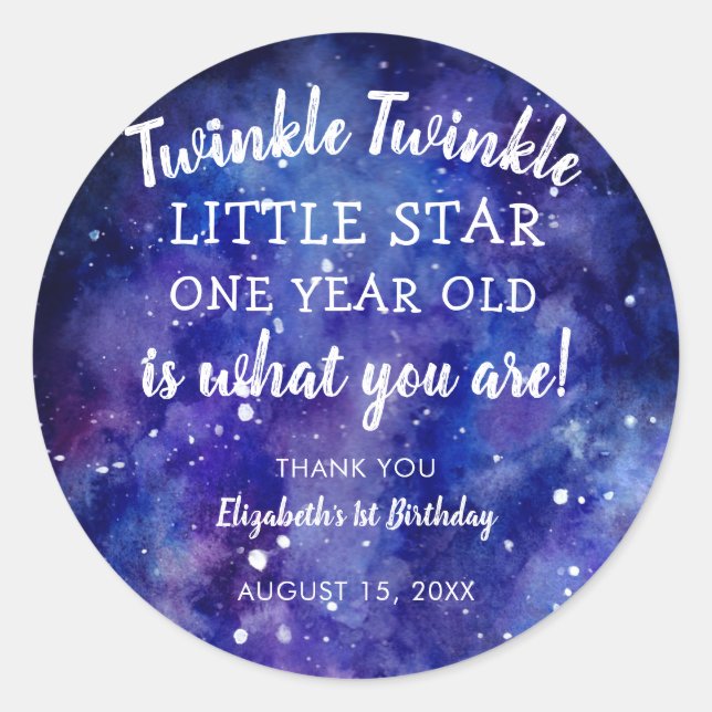 Twinkle Twinkle Little Star 1st Birthday Thank you Classic Round Sticker (Front)