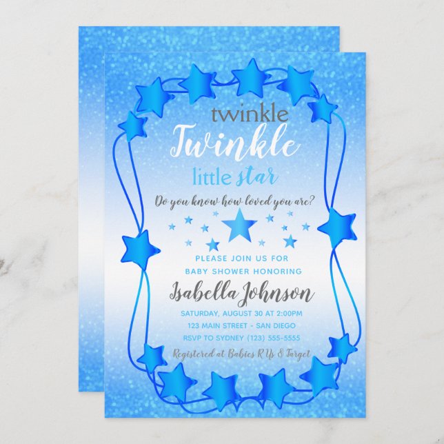 Twinkle Twinkle Little Star - Baby Boy Shower Invitation (Front/Back)