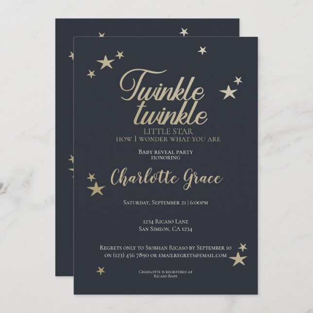 Twinkle Twinkle Little Star Baby Reveal Party Invitation (Front/Back)