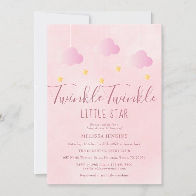 Twinkle Twinkle Little Star Baby Shower Girl Pink Invitation (Front)