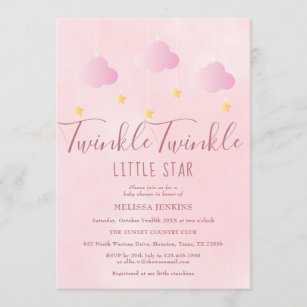 Twinkle Twinkle Little Star Baby Shower Girl Pink Invitation