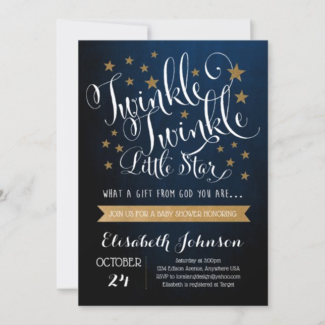 Twinkle Twinkle Little Star Baby Shower Invitation (Front)