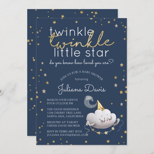 Twinkle Twinkle Little Star Baby Shower Invitation (Front/Back)