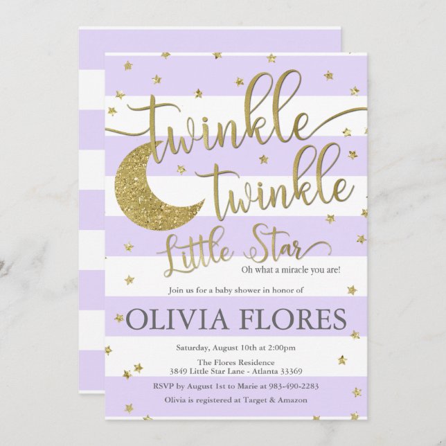 Twinkle Twinkle Little Star Baby Shower Invitation (Front/Back)
