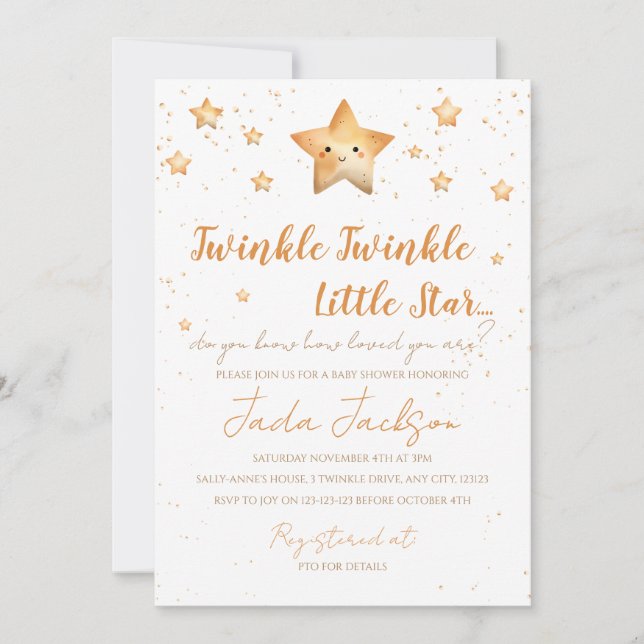 Twinkle Twinkle Little Star Baby Shower Invitation (Front)
