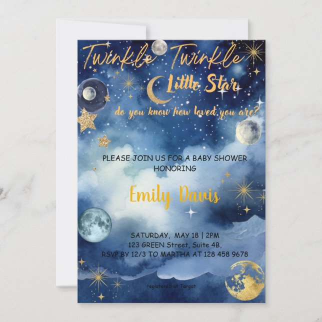 Twinkle Twinkle Little Star Baby Shower Invitation (Front)