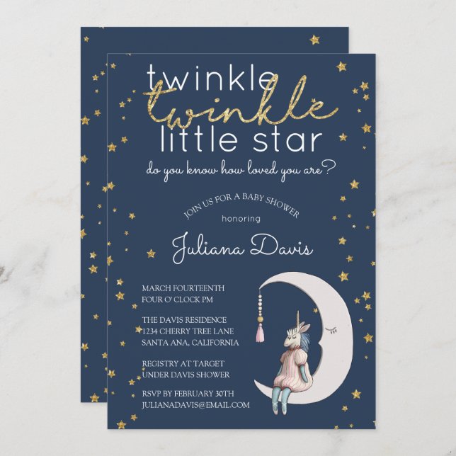 Twinkle Twinkle Little Star Baby Shower Invitation (Front/Back)