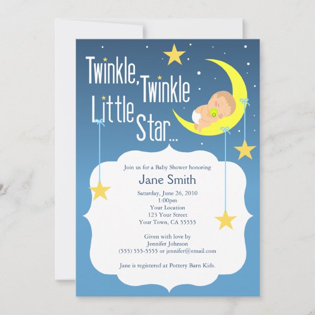 Twinkle Twinkle Little Star Baby Shower Invite (Front)