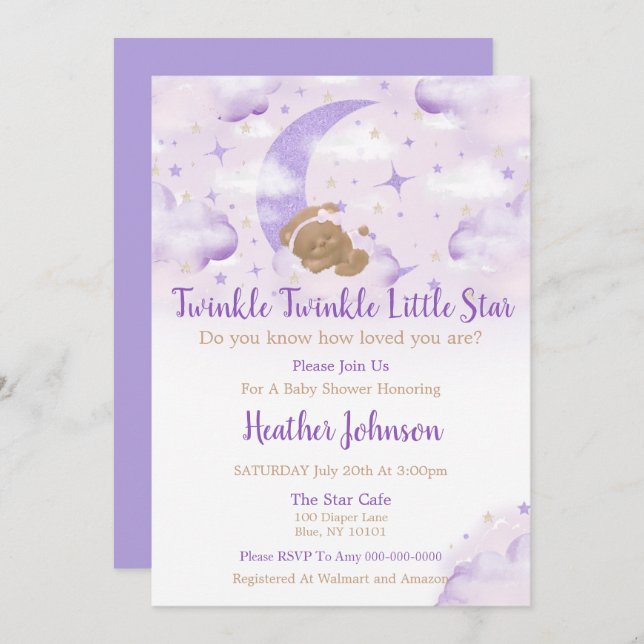 Twinkle Twinkle Little Star Bear Baby Shower Invitation (Front/Back)