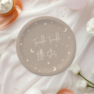 Twinkle Twinkle Little Star Beige Baby Shower Paper Plate