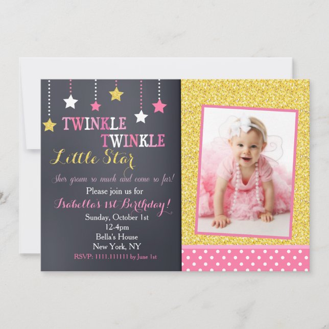 Twinkle Twinkle Little Star Birthday Invitation (Front)