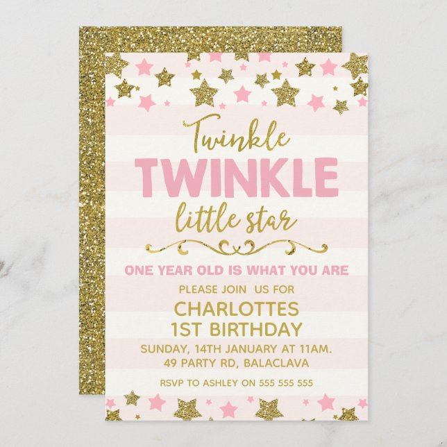 Twinkle twinkle Little Star Birthday Invitation (Front/Back)