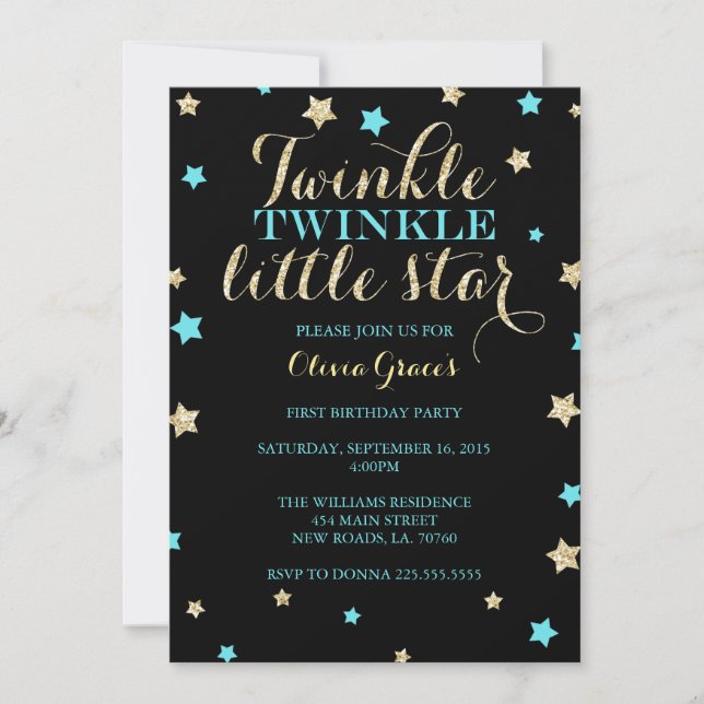 Twinkle Twinkle Little Star Birthday Invitations (Front)