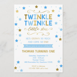 Twinkle Twinkle Little Star Birthday Invite, Boy Invitation