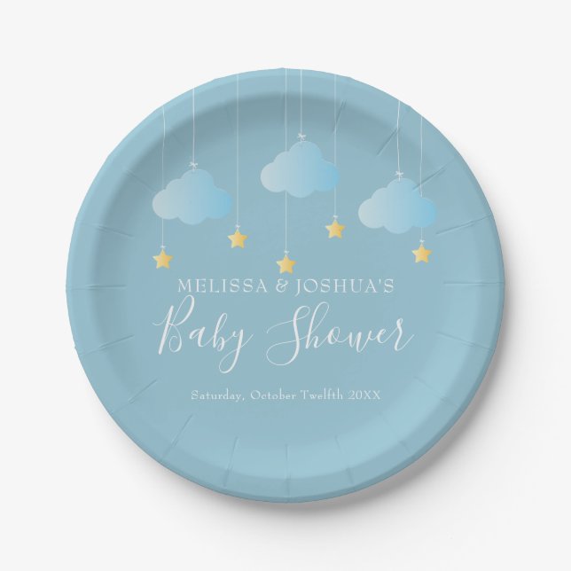 Twinkle Twinkle Little Star Blue Baby Boy Shower Paper Plate (Front)