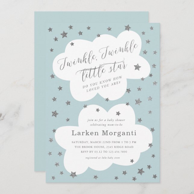 Twinkle Twinkle Little Star Blue Baby Shower Invitation (Front/Back)