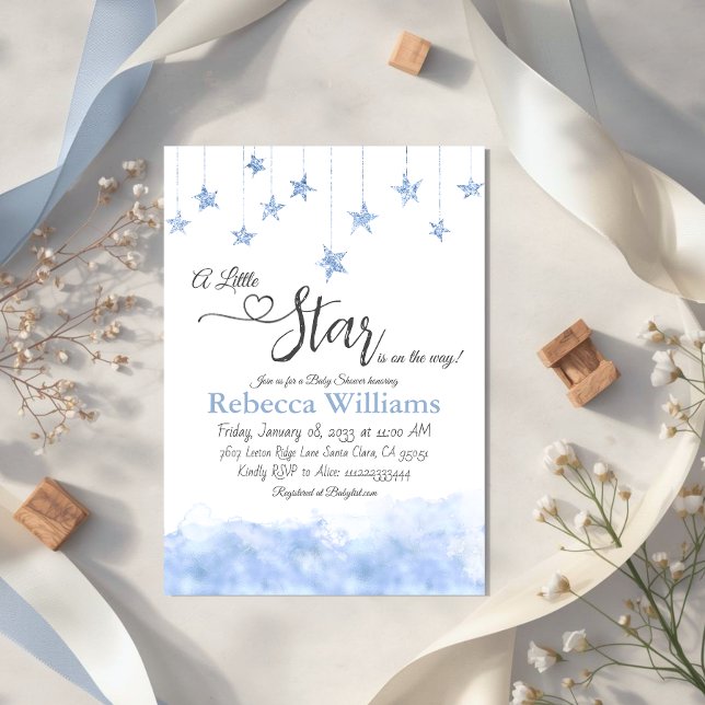 Twinkle Twinkle Little Star Blue Boy Baby Shower Invitation (Creator Uploaded)
