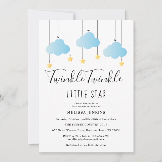 Twinkle Twinkle Little Star Blue Boy Baby Shower Invitation (Front)