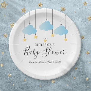 Twinkle Twinkle Little Star Blue Boy Baby Shower Paper Plate