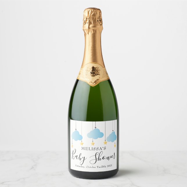 Twinkle Twinkle Little Star Blue Boy Baby Shower Sparkling Wine Label (Front)