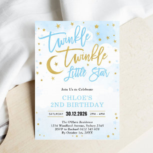 Twinkle Twinkle Little Star Blue Boy Birthday Invitation