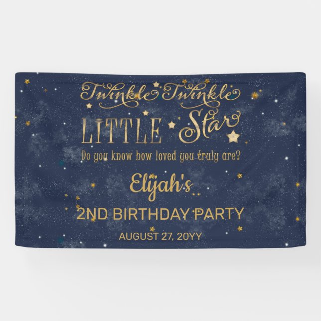 Twinkle Twinkle Little Star Boy 2nd Birthday Party Banner (Horizontal)