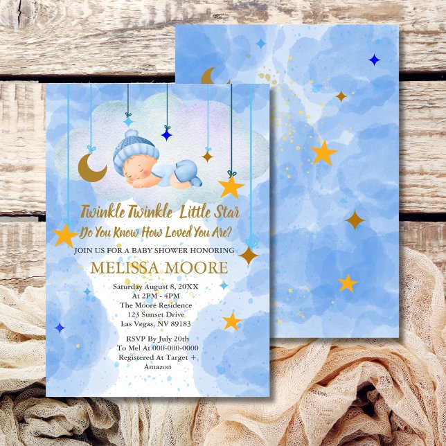 Twinkle Twinkle Little Star Boy Baby Shower Invitation (Creator Uploaded)