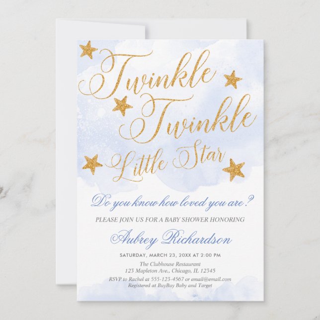 Twinkle Twinkle little star boy blue baby shower Invitation (Front)