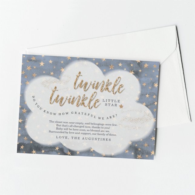 Twinkle Twinkle Little Star Boys Blue Baby Shower Thank You Card (Creator Uploaded)