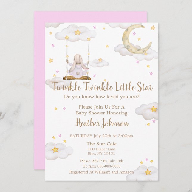 Twinkle Twinkle Little Star Bunny Baby Shower Invitation (Front/Back)
