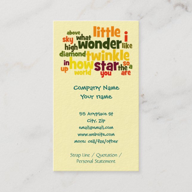 Twinkle Twinkle Little Star business card template (Front)