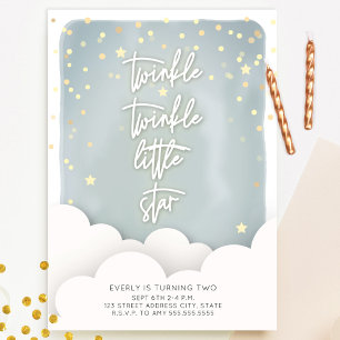 Twinkle Twinkle Little Star Clouds Birthday Invitation