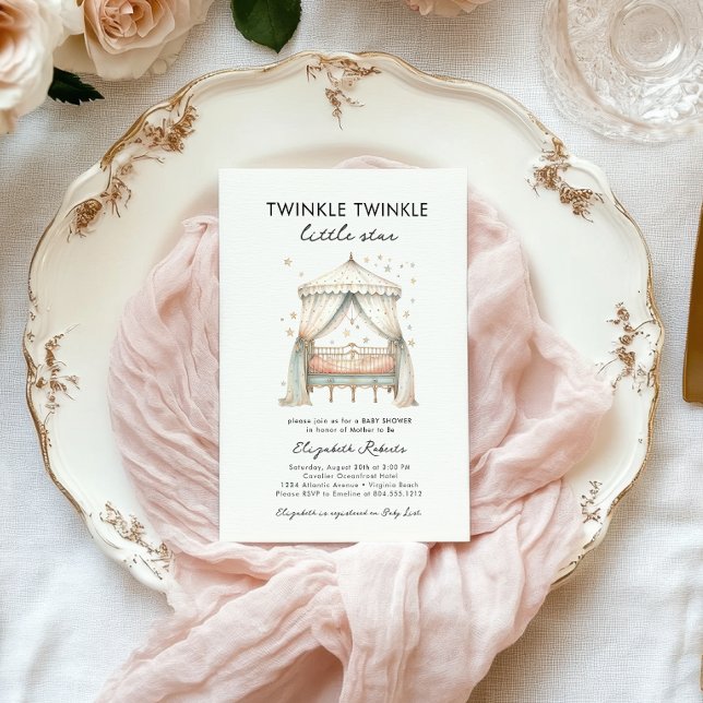 Twinkle Twinkle Little Star Elegant Baby Shower  Invitation (Twinkle Twinkle Little Star Baby Shower Invitation )
