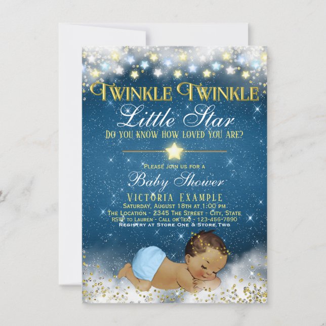Twinkle Twinkle Little Star Ethnic Baby Boy Shower Invitation (Front)