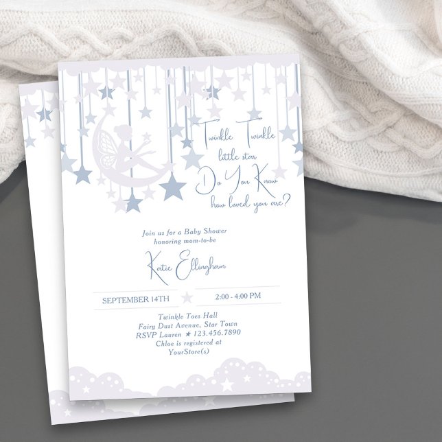 Twinkle Twinkle Little Star Fairy Blue Baby Shower Invitation (Twinkle Twinkle Little Star Boy Baby Shower Invitation)