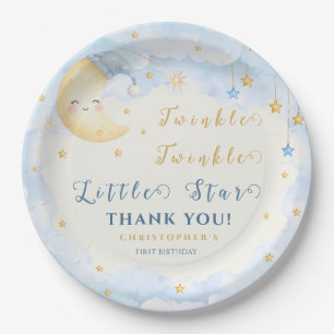 Twinkle Twinkle Little Star First Birthday Blue Paper Plate