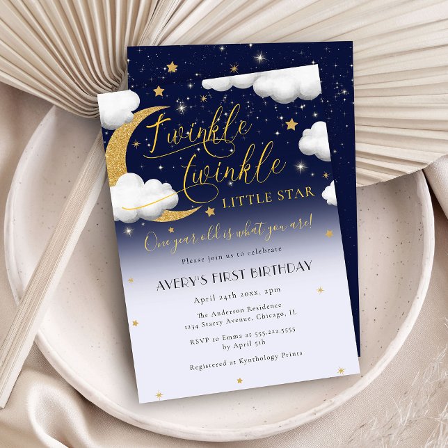Twinkle Twinkle Little Star First Birthday Invitation (Creator Uploaded)