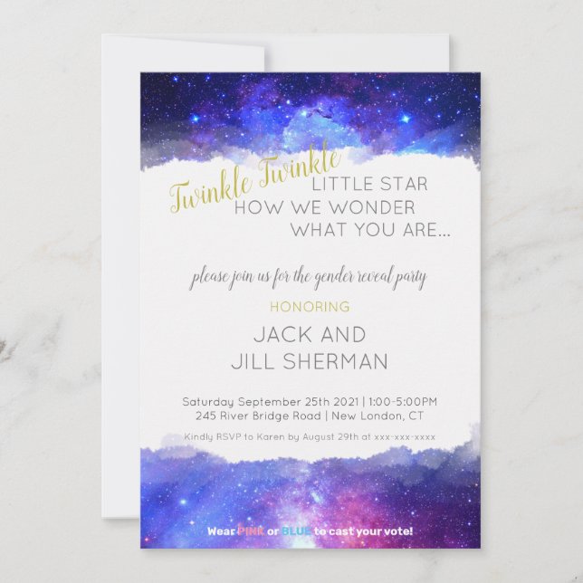 Twinkle Twinkle Little Star Galaxy Gender Reveal Invitation (Front)
